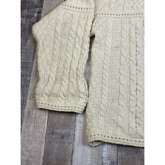 Inis Crafts Women L Irish Wool Cardigan Sweater Knit Beige Chunky Button Front - Picture 4 of 10